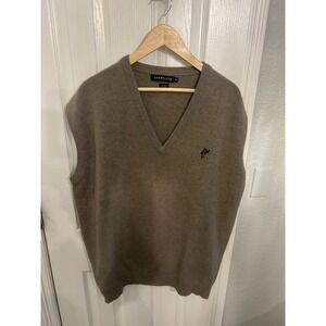 Ashworth Mens Wool Angora V-Neck Sweater Vest XL Taupe Brown Made in Scotland